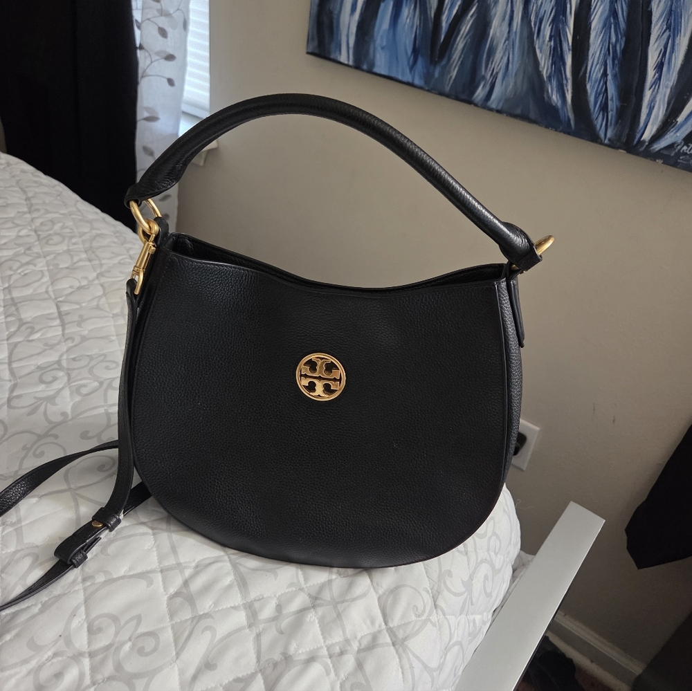 Tory Burch Black Hobo Bag with Gold Logo